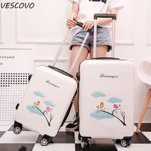 VESCOVO CartoonTrolley suitcase PC rolling luggage spinner student cute little elephant 16"20"24inch travel bag on wheel