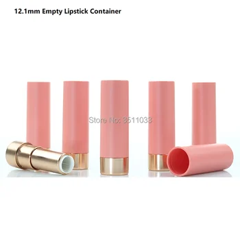 

New 12.1MM High Quanlity Cosmetic Matte Orange Pink Round Lipstick Tube Empty Plastic Lip Balm Tube Container Gold Lip Beauty