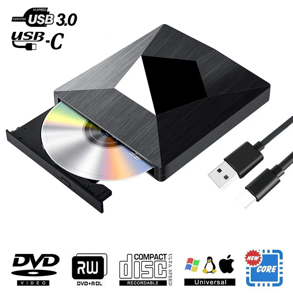 YiYaYo двойной Интерфейс USB 3,0 Тип C внешний Дисковод DVD дисков RW записывающийся-компакт-дисков Встроенная память считыватель плеер для hp ноутбук Windows