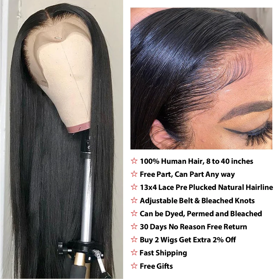 Lace Front Human Hair Wigs Short Straight 28 30 40 inch Brazilian Natural Color Frontal Wig Pre Plucked Cheap For Black Women