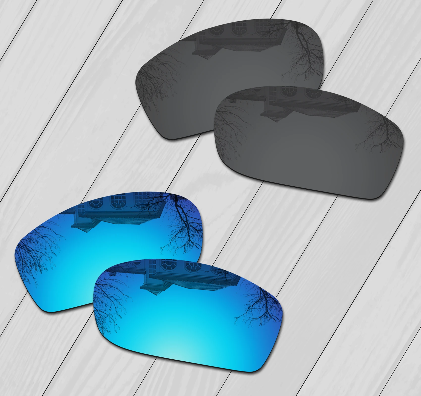 E.O.S 2 Pairs Black & Ice Blue Polarized Replacement Lenses for Oakley Jawbone Sunglasses