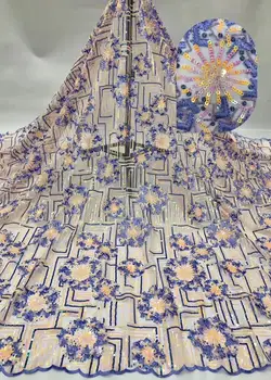

2020 New Arfican Sequin Lace Fabric Dresses, Newest Embroidery Lace Wedding Fabric, Latest Bridal Pink Gold Blue Lace Material