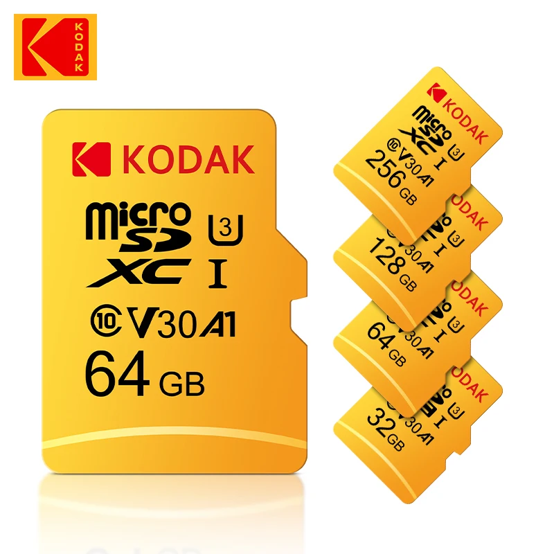 KODAK 마이크로 TF SD 카드, 클래스 10 고속 미니 메모리 카드, U3 V30 메모리 카드, 실제 용량, 32GB, 64GB, 무료 배송