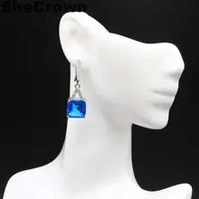 34x11 мм классический квадрат создан Париж, голубой топаз Белый CZ женский подарок серебряные серьги