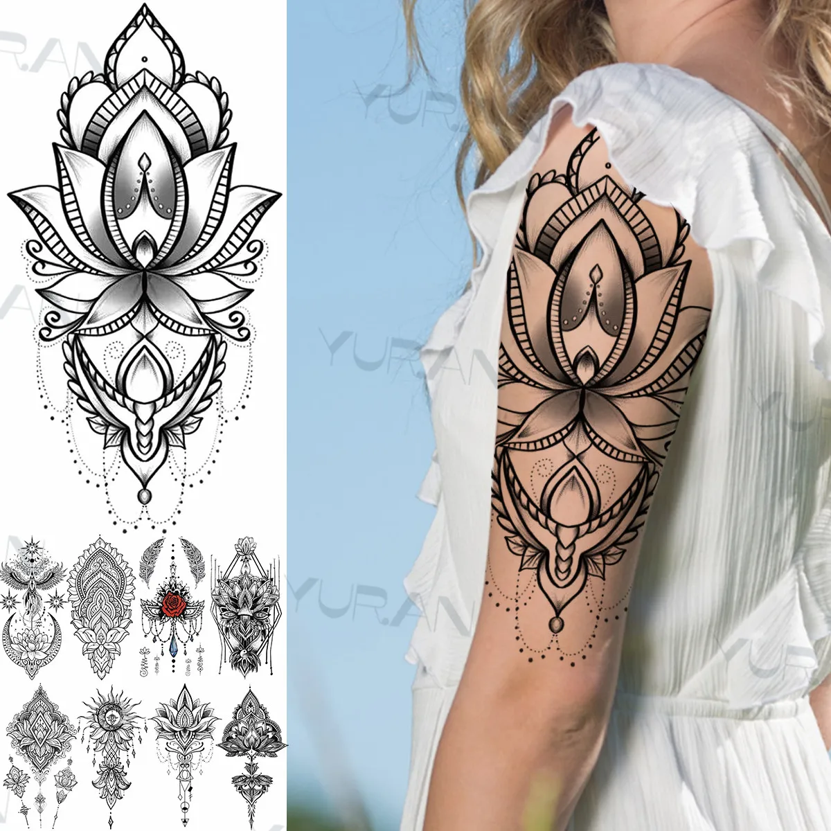 Tatouage Femme Bas Du Dos Plume Tatouages Temporaires Réalistes pour Femme, Fausse Plume, Lune, Soleil,  Bijoux, Autocollant, Brassard Lavable | AliExpress