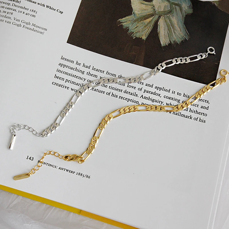 Толстый Браслет-цепочка из серебра 925 пробы, ювелирное изделие из нескольких элементов, золотая цепочка в западном стиле, Модный женский браслет