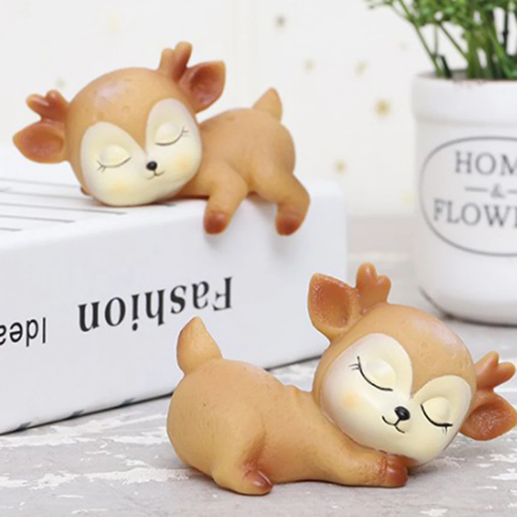 Deer Figurines Toys Home Decor Resin Ornament Cake Topper Party Desktop Decoration for Birthday Gifts