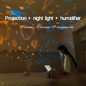 

Air Humidifier Purifier Double Spray Cool Mist 1L Large Capacity with LED Night Lights Projection Humidifie for Office