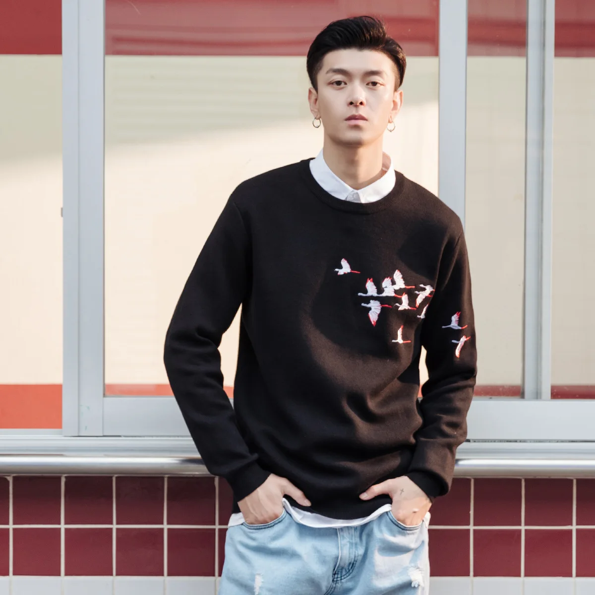 

2019 Autumn New Style Sweater Men's Korean-style Trend Embroidered Crew Neck Sweater Men's Fashion Brand Youth Sweater