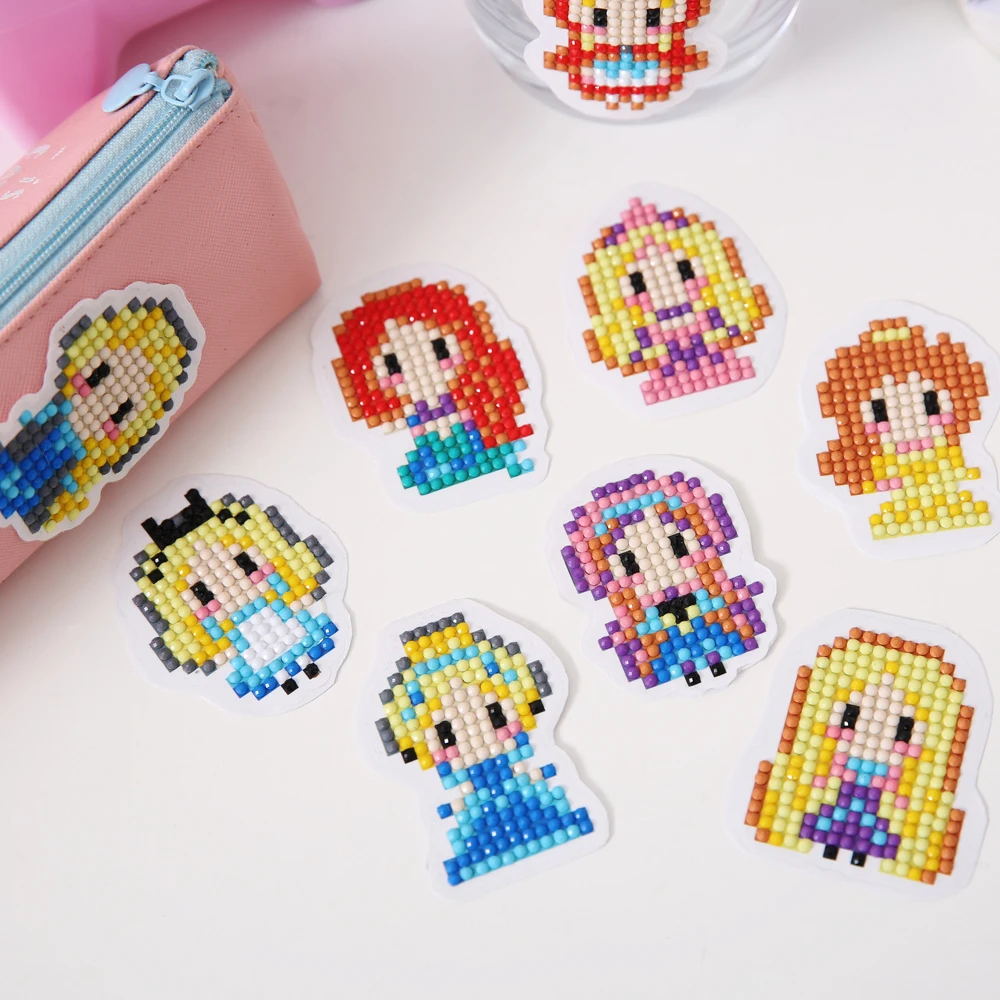 9pcs/set Children DIY 5D Diamond Painting Princess Kids Diamond Stickers Birthday Gift Toy Phone Cup Decoration Sticker 