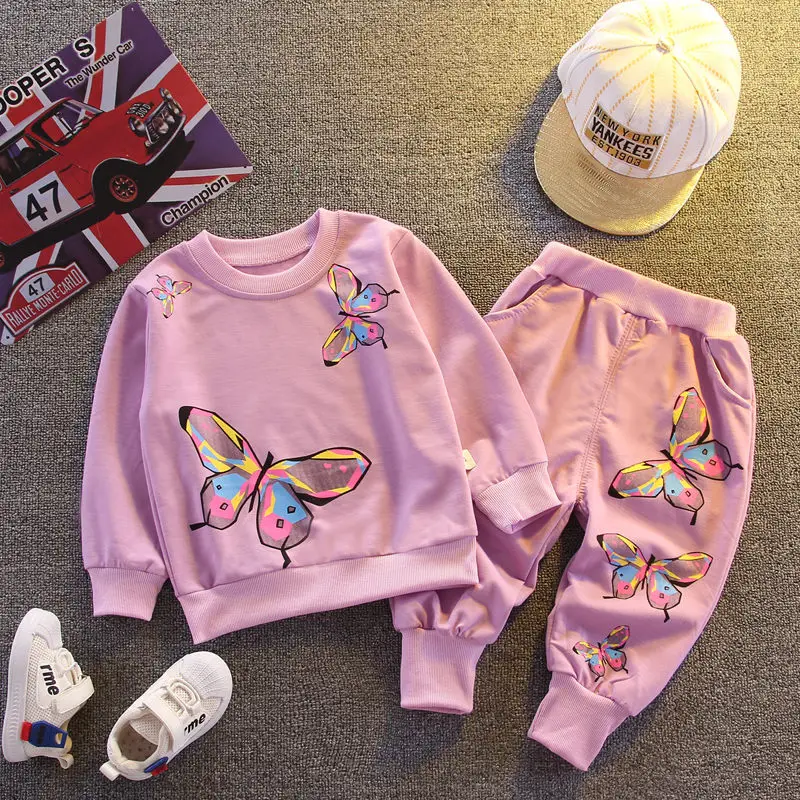 

New Autumn Children Girls Clothes Infant Costume Cartoon causal butterfly T-Shirt Pants 2pcs/Sets Kid Cotton Toddler Tracksuits