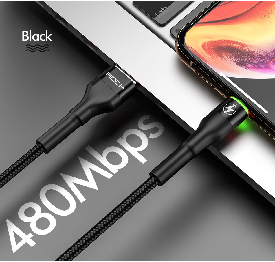 ROCK SPACE 1m 2m 3.1A Hi-Tensile USB Cable For Apple iPhone 11 PRO X XS 8 7 6 Plus Fast Charger Data Cable Charge Sync