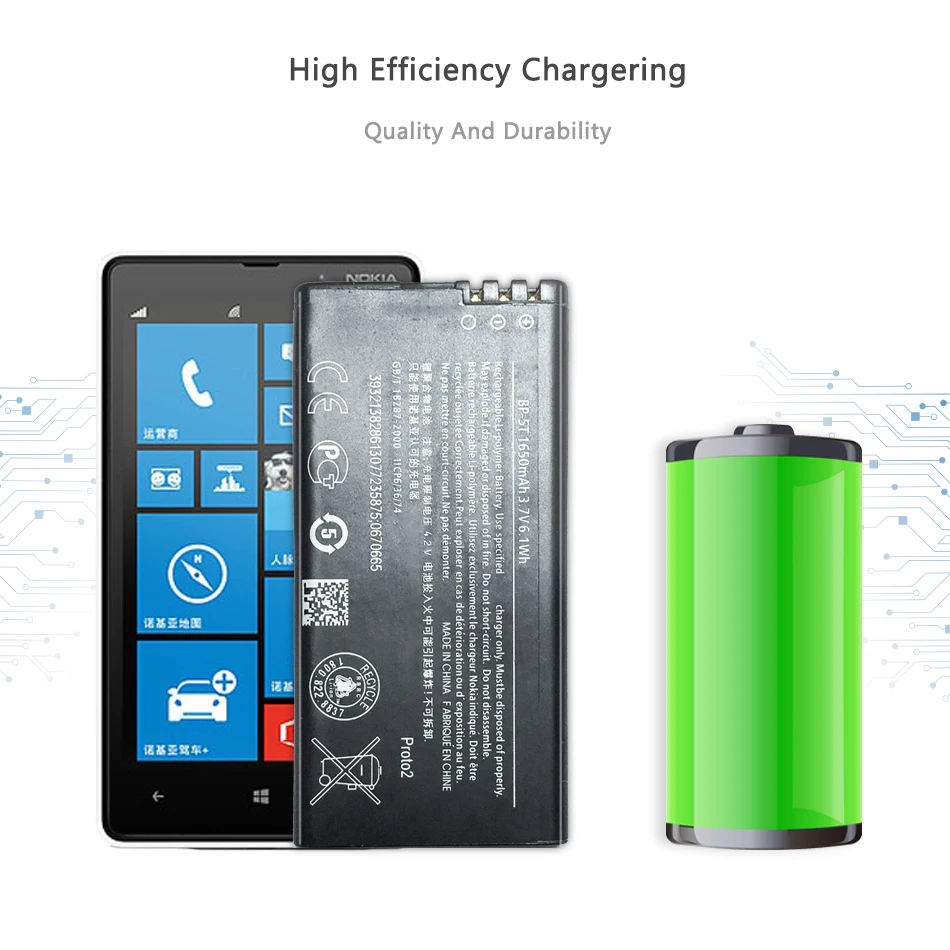 Батарея мобильного телефона для NOKIA Lumia 820 820T сменная батарея BL 5T BP 5T 1650mAh