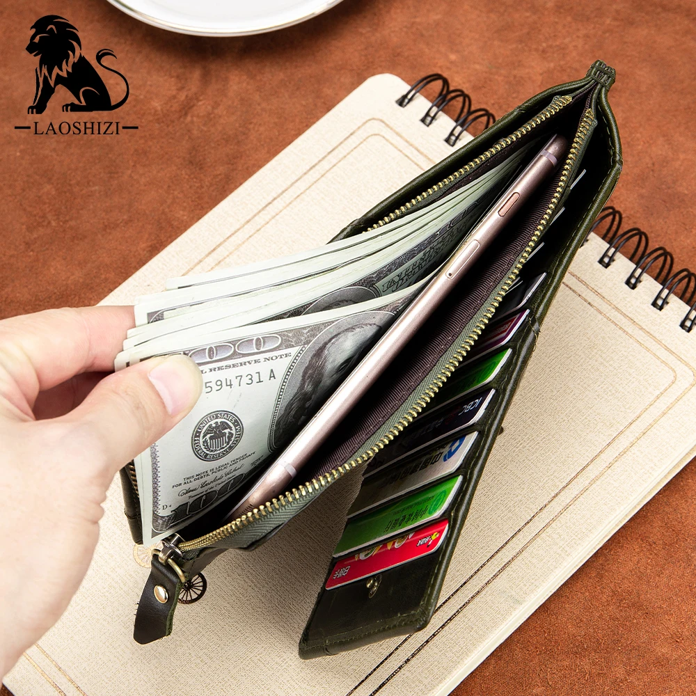LAOSHIZI LUOSEN Genuine Leather RFID-blocking Card holder Wallet For Men Women Mini Purse Clutch bag Travel Outdoor