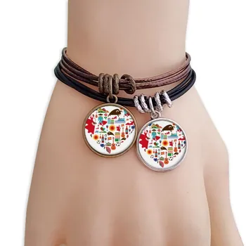 

Spanish Heart Bullfight Flamingo Flag Bracelet Double Leather Rope Wristband Couple Set