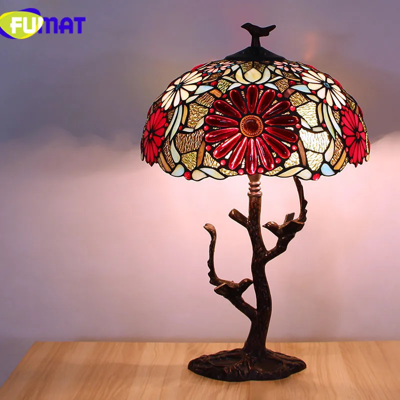 FUMAT Tiffanylamp настольные лампы Pteris Staiend стеклянный абажур для спальни прикроватные