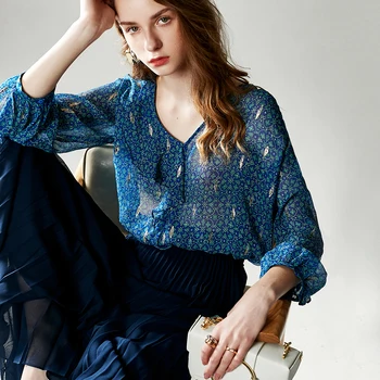 

Women's Shirt Elegant Ruffled Retro Small Fresh Floral Silk Print Shirt