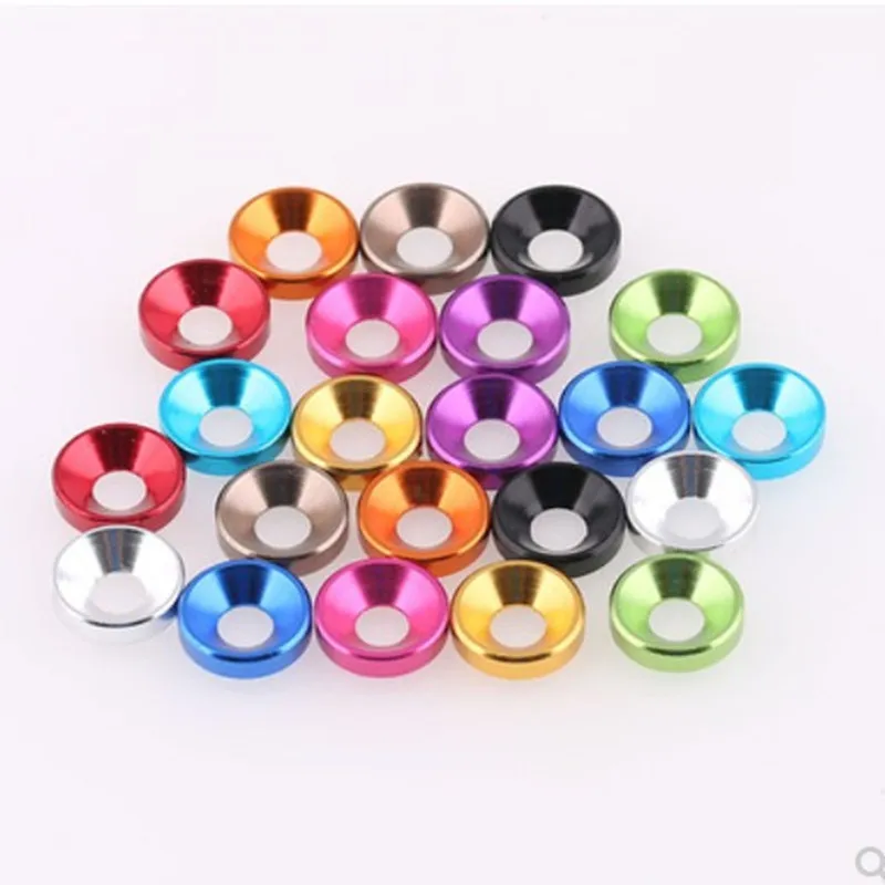 10pcs M2 M2.5 M3 M4 M5 M6 M8 알루미늄 다채로운 양극 처리 된 카운터 싱크 헤드 와셔 가스켓 A1