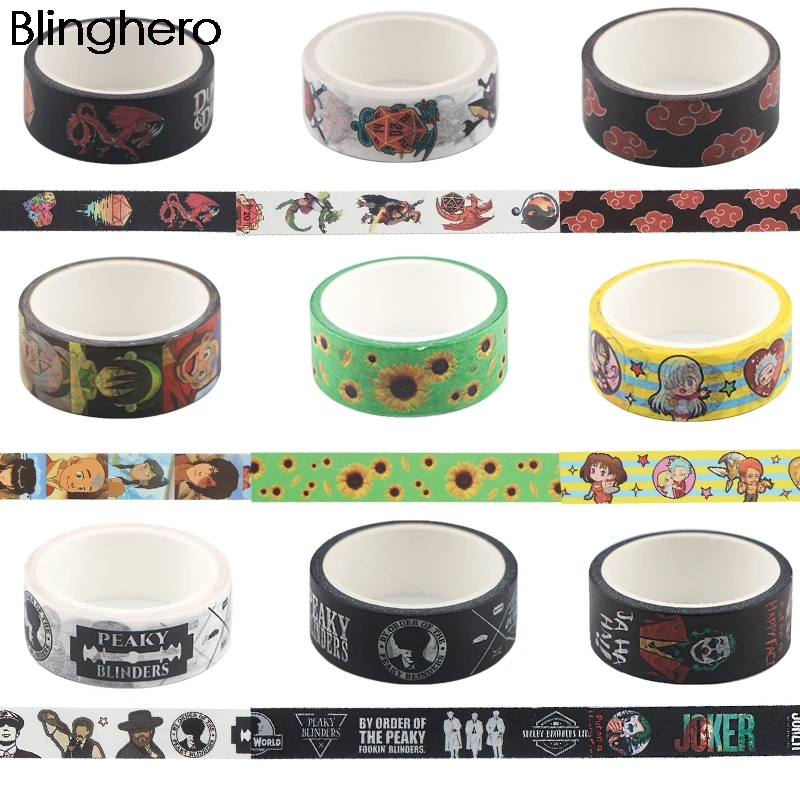 BH1112-Cinta adhesiva con dibujos animados de Dragon, cinta adhesiva de papel Washi de 15mm x 5m para regalo