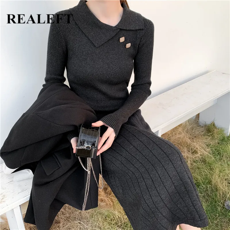 REALEFT Новое поступление 2019 вязаное платье для женщин Модный корейский стиль