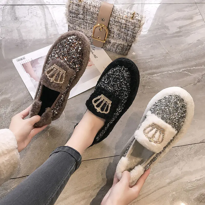 

Spring Linter Fluffy Shoes Women's 2018 Korean-style Versatile Sequin Thick Bottomed Board Shoes Students Flat Top Shoes Online