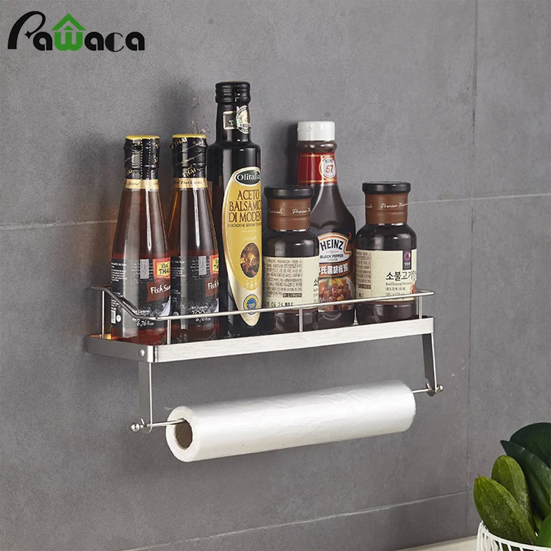 Kitchen Sauce Bottle Spice Racks Stainless Steel Storage Organizers Roll Holder Film Dispenser Wall Mounted Paper Towel Holder