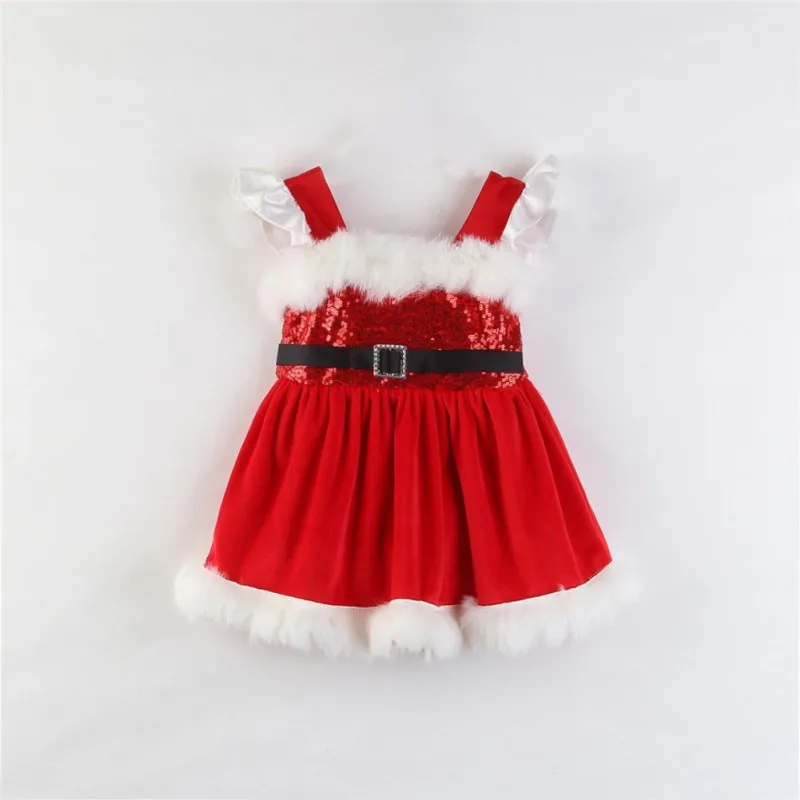 

New Children Baby Girls Dress Christmas Sleeveless Sequins Plush Hem Princess Suspender Dress Infant Kids Baby Girls Clothes