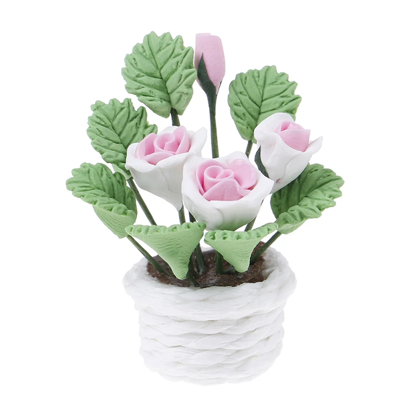 Mini Flower Potted For Green Plant In Pot Simulation Plants 1:12 Dollhouse Miniature Doll House Furniture Home Decoration 4