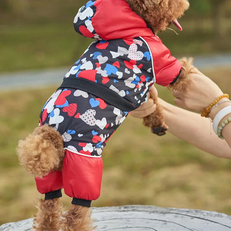 

Pets Warm Jumpsuit Heart Printed Winter Dog Clothes For Small Medium Dogs Teddy Chihuahua Pet Outfit XS S M L XL