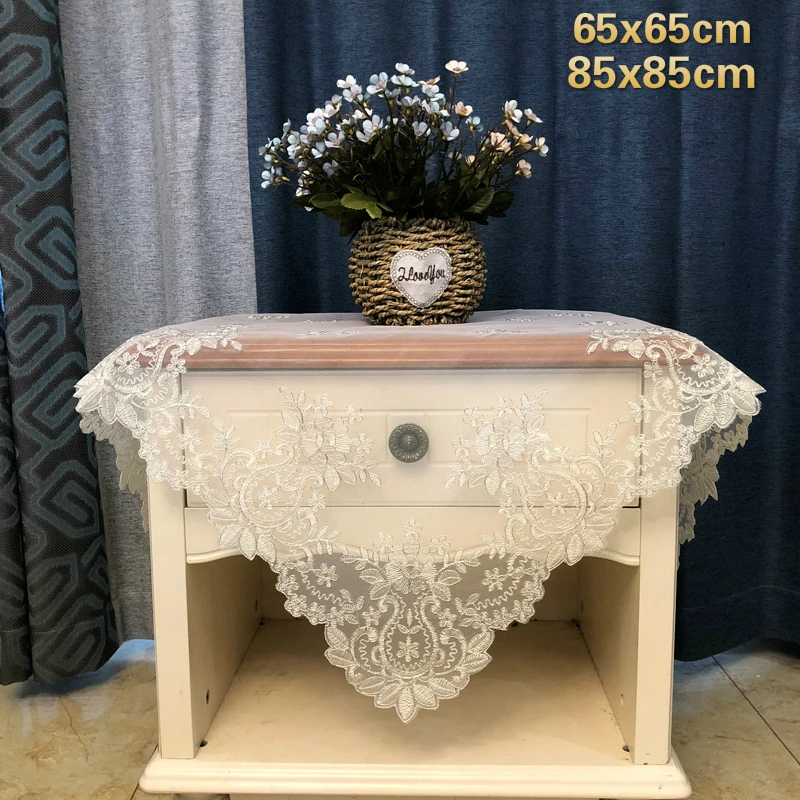 

European Mesh Embroidery Water Soluble Lace Tablecloth Furniture Dust Cover Hotel Coffee Tea Small Square Table Cloth Tapete
