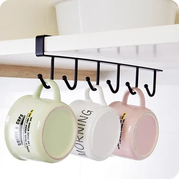 

Six hook kitchen iron art non mark nail free hook cabinet storage hanger multi-functional wardrobe row hook finishing rack