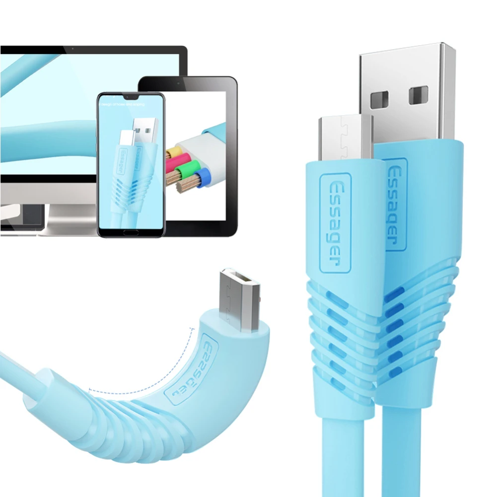 

Essager Flat Micro USB Cable for Xiaomi Redmi Samsung 2.4A Fast Charging Microusb Data Charger Cord Android Mobile Phone Wire