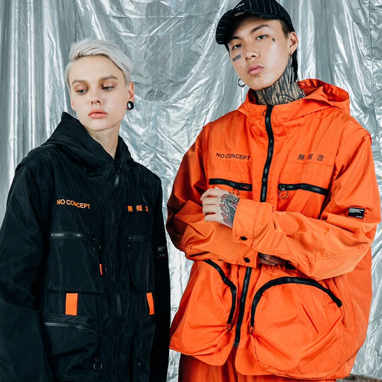 

Men Detachable Sleeve Multi-pocket Loose Function Cargo Jackets Coats Male Women Streetwear Hip Hop Tactics Hooded Outerwear