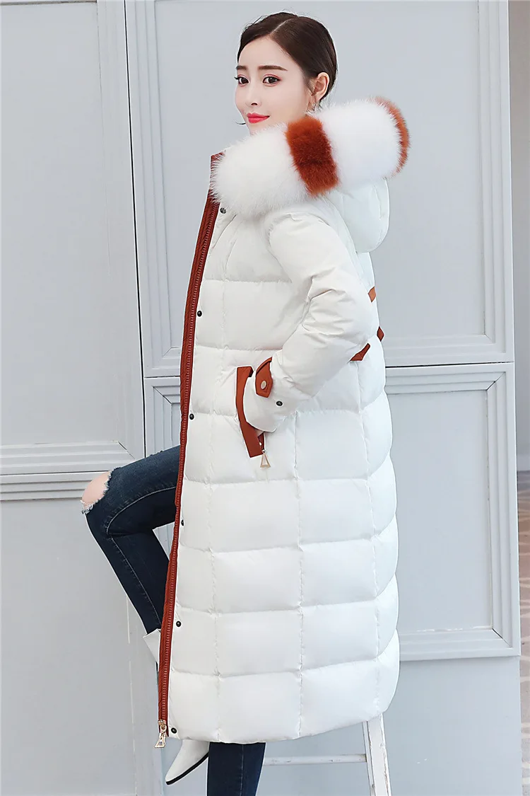 Натуральный Лисий большой меховой воротник, зимний женский пуховик, новинка, парка, теплая зимняя куртка для женщин, плюс размер, клетчатый женский пуховик