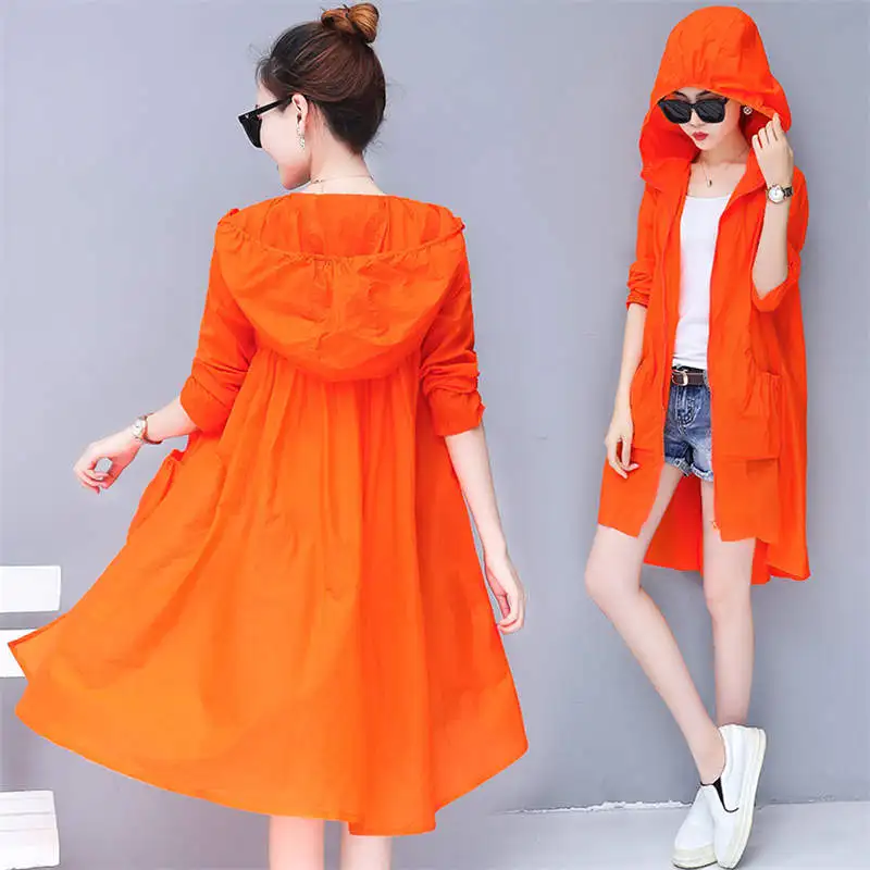 New Long Trench Coat For Women Hooded Loose Cardigan Plus Size Thin Windbreaker Casual Outwear Abrigo Mujer C5722 | Женская одежда