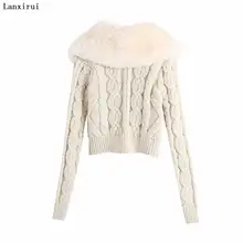 ladies fur sweater Women Fashion Patchwork Faux Fur Knitted Cardigan Sweater Vintage With Tied Female Long Sleeve Outerwear