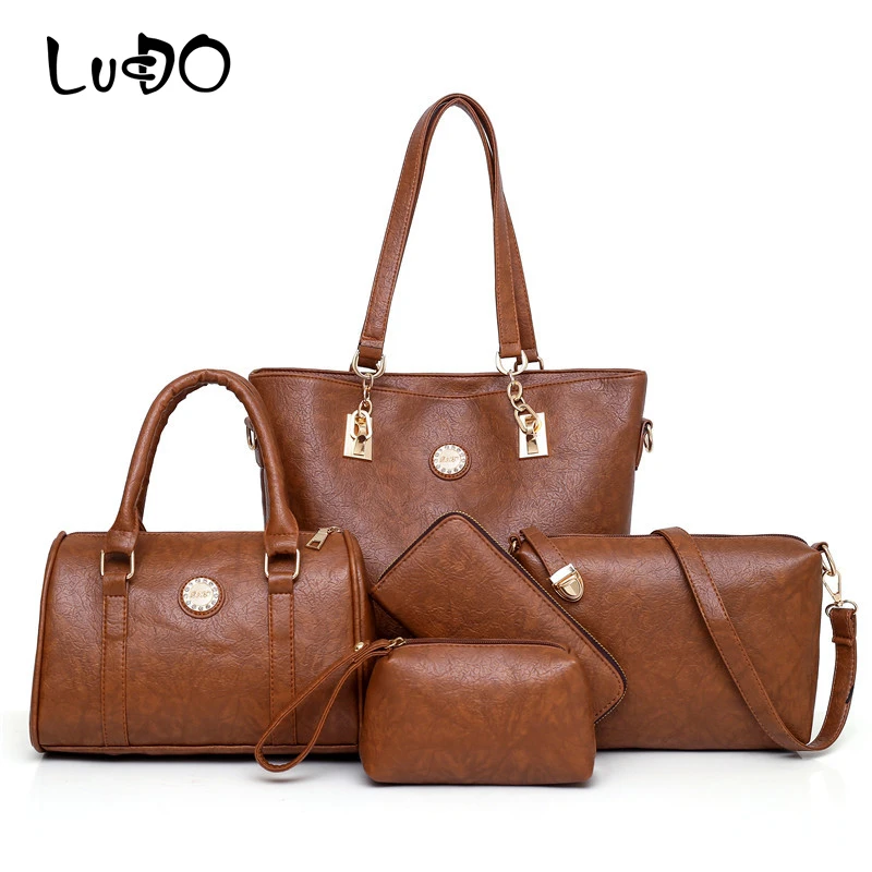 

Retro 5 Pieces Set Luxury Ladies Cross Body Tote Purse Handbags Women Bags Designer Messenger Shoulder Leather Bags Purses bolsa