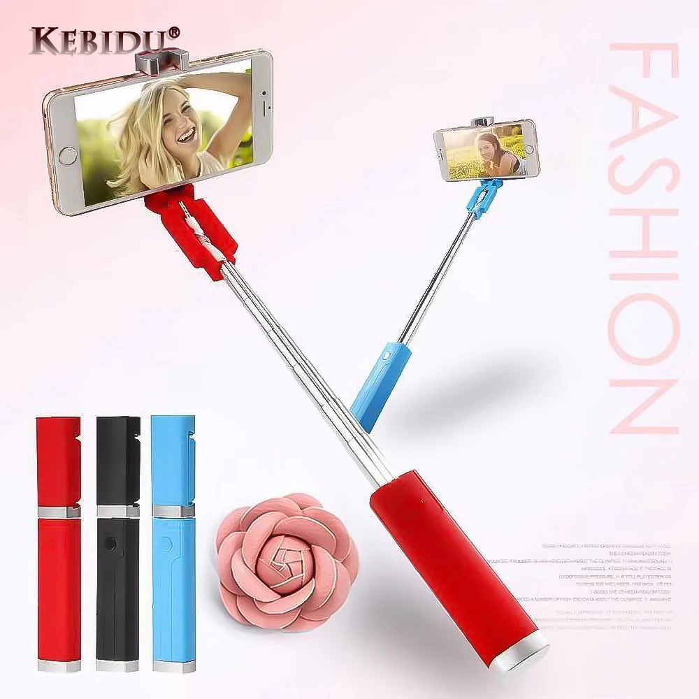 Mejor precio Kebidu-Palo de selfi extensible de mano con botón de obturador remoto, monopié de Selfie con Cable de 3,5mm para teléfono Android IOS dV5VZogZr
