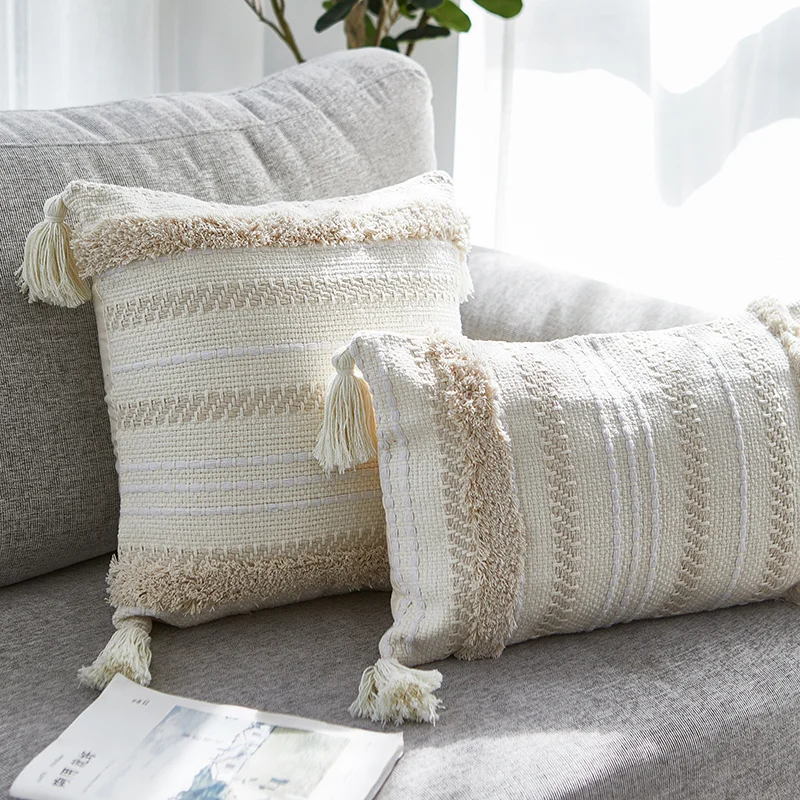 Seat Cushion Pillowcase Morocco Home-Decor Nordic Minimalist Modern Tassel Tufted Gray