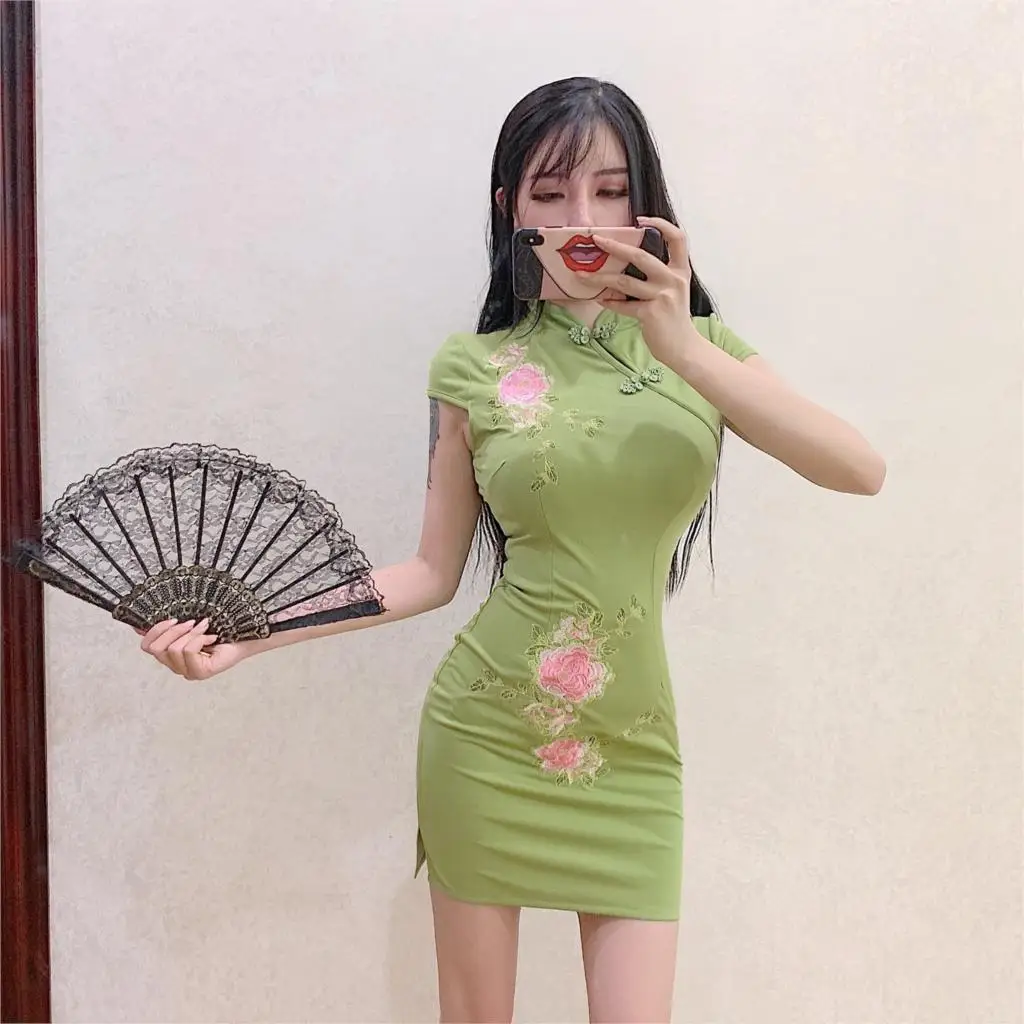 Китайское Чонсам боди qipao облегающее сексуальное женское вечернее платье с коротким рукавом женское платье с цветочным принтом