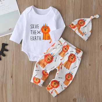 

Newborn Autumn Baby Boy Girl Clothing Sets Cotton casual Long Sleeved baby t shirts+pants+cap Kids 3pcs Suit