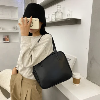 

Fashion Women Handbag Totes Ladies Girl Simple PU Leather Solid Shoulder Bags Youth Ladies Simple Versatile Bag
