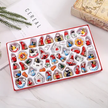 

48pcs Diy Handmade Wooden Christmas Pendant Tree Puppets Figures Ornament Wooden Hanging Pendants Gifts Xmas Party Decorations