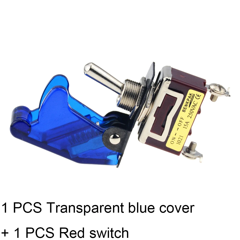 1 шт. 12 мм 15A 250VAC переключатель включения-выключения с защитной крышкой анти-Сенсорная крышка кулисный переключатель - Цвет: Transparent blue