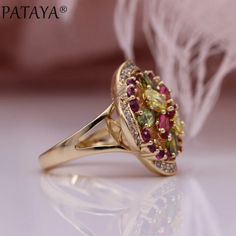 PATAYA новые кольца с четырьмя цветами овальные круглые красочные натуральные циркониевые оправа на леске 585 розовое золото женские свадебные Роскошные модные ювелирные изделия