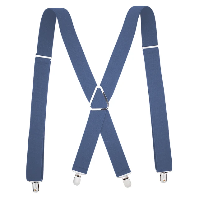 Solid Color Suspenders Braces with Clips for Women Men Adult X Back Adjustable Elastic Large Size Tirante Trousers Strap Bretele Blue