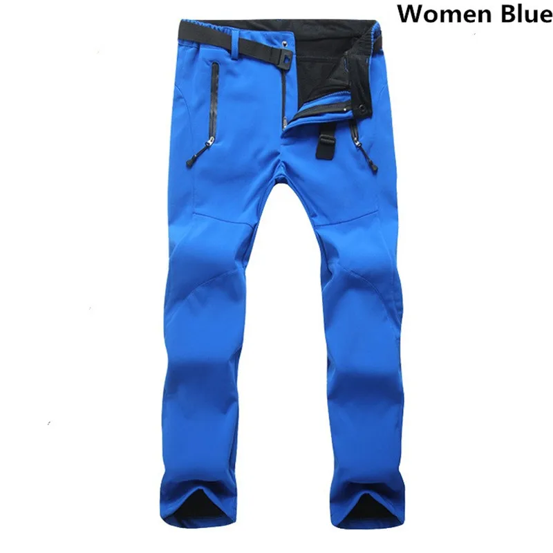 Женские повседневные Стрейчевые флисовые брюки зимние мягкие теплые ветрозащитные водонепроницаемые брюки теплые камуфляжные брюки - Цвет: Синий