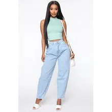 Women Mom Jeans Blue High Waist Solid Casual Loose Wide Leg Denim Pants Spring Autumn Female Large Size Befree