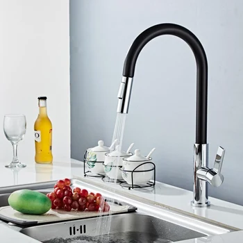 

Kitchen Mixer Faucet Single Hole Pull Out Spout Kitchen Sink Mixer Taps with Stream Sprayer Head Chrome And Black Kitchen Tap
