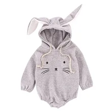 Повседневная Толстовка с капюшоном с длинными рукавами и рисунком кролика; боди; Одежда для новорожденных; толстовки; комбинезон для младенцев мальчиков девочек